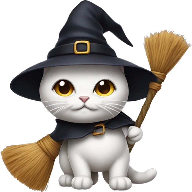 cat with witch hat on flying a broomstick emoji