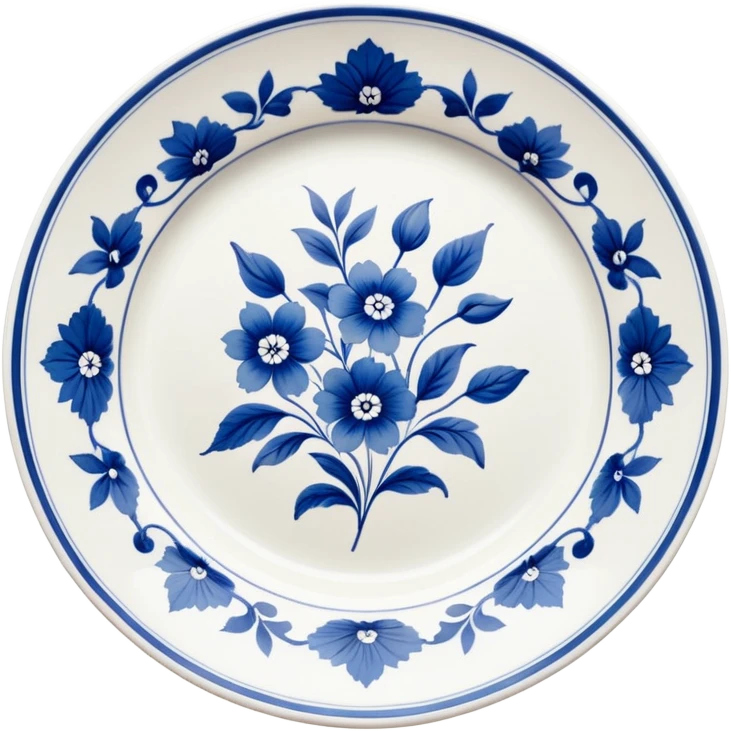 white vintage porcelain plate with blue floral decor emoji