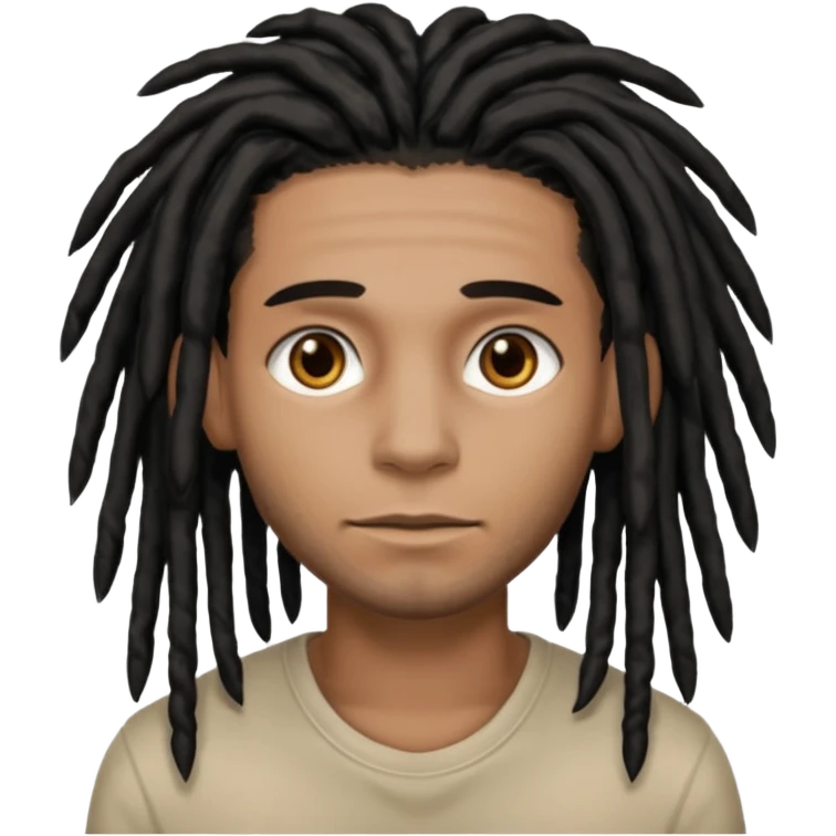 light brown man with black dreads and brown eyes emoji