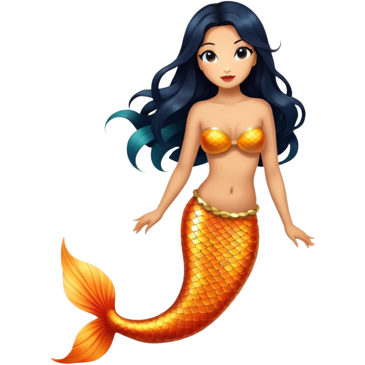 full body koi mermaid woman with tanned skin and long black hair emoji