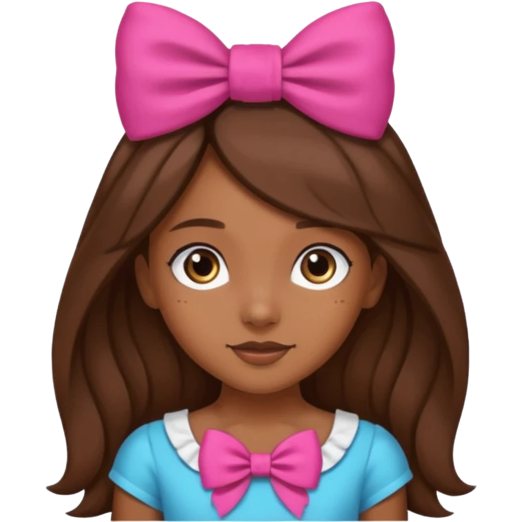 Chica morena, pelo largo castaño y un lazo en la cabeza emoji