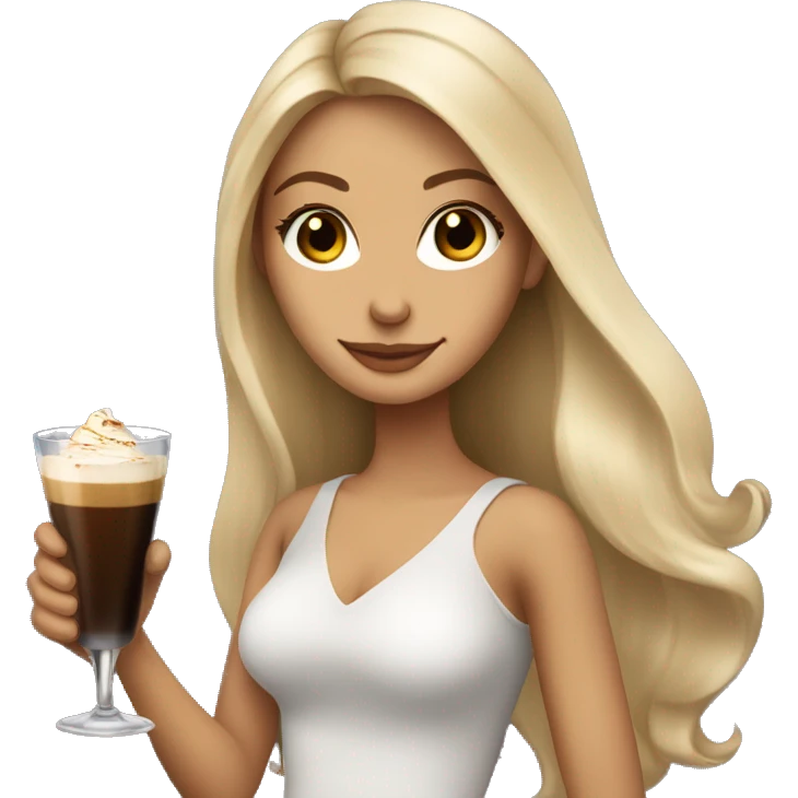 Blonde girl with long hair and brown eyes holding an espresso martini  emoji