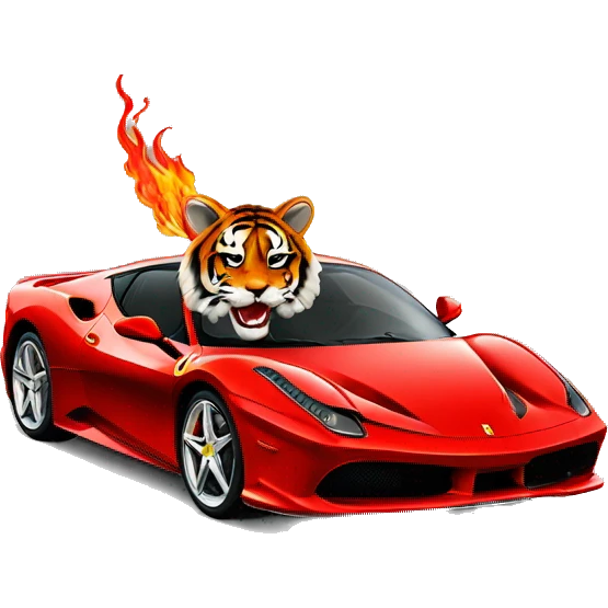 Tiger with red flames monted on a ferrari emoji