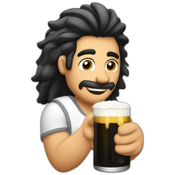 Hombre blanco con pelo negro sosteniendo una jarra de cerveza emoji