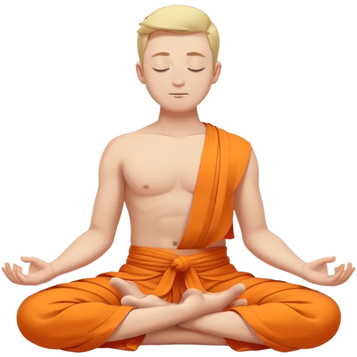 white man closed eyes meditating in lotus pose in orange dhoti emoji