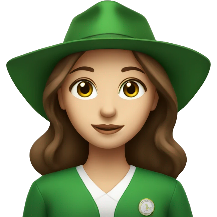 brown hair girl with green eyes and degree hat emoji