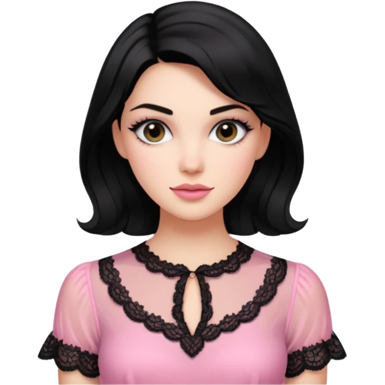 Realistic womens pink sheer blouse, detailed black lace
 emoji