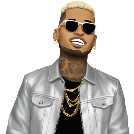 Chris Brown on stage with spotlights shining on him emoji