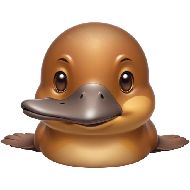 Cinematic Cute Platypus Portrait Emoji, Head tilted playfully and inquisitively, featuring a glossy brown fur with a charming, flat duckbill and round, sparkling eyes brimming with quirky wonder, Simplified yet irresistibly adorable features, highly detailed, glowing with a warm, friendly glow, high shine, affectionate and whimsical, stylized with a touch of aquatic playfulness, bright and endearing, soft glowing outline, capturing the essence of a mischievous yet lovable platypus, so playful it feels like it could waddle out of the screen into your arms! emoji