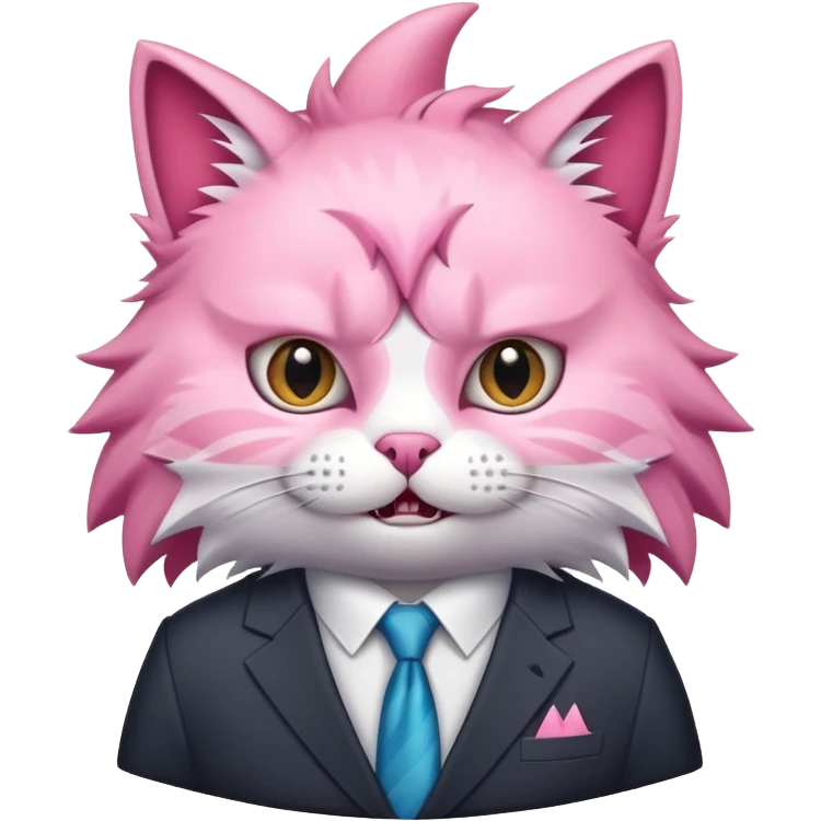 Fluffy colour pink cat director in sut shark teeth emoji