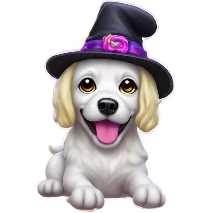 Lisa frank Halloween dog with with hat emoji