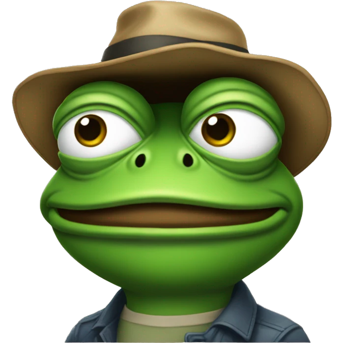 a pepe frog as a software developer, wearing a hat emoji