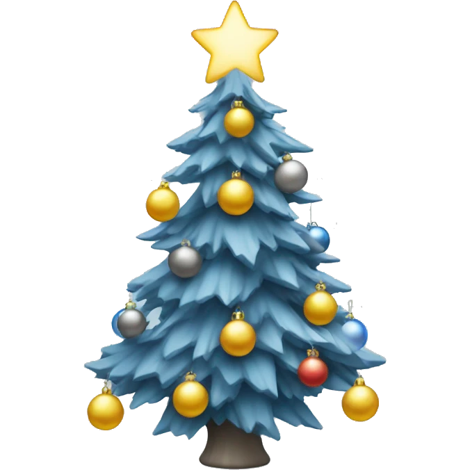 Blue grey Christmas tree with ornaments and light emoji