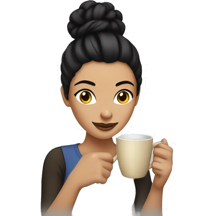 A woman with a black hair bun holding coffee emoji