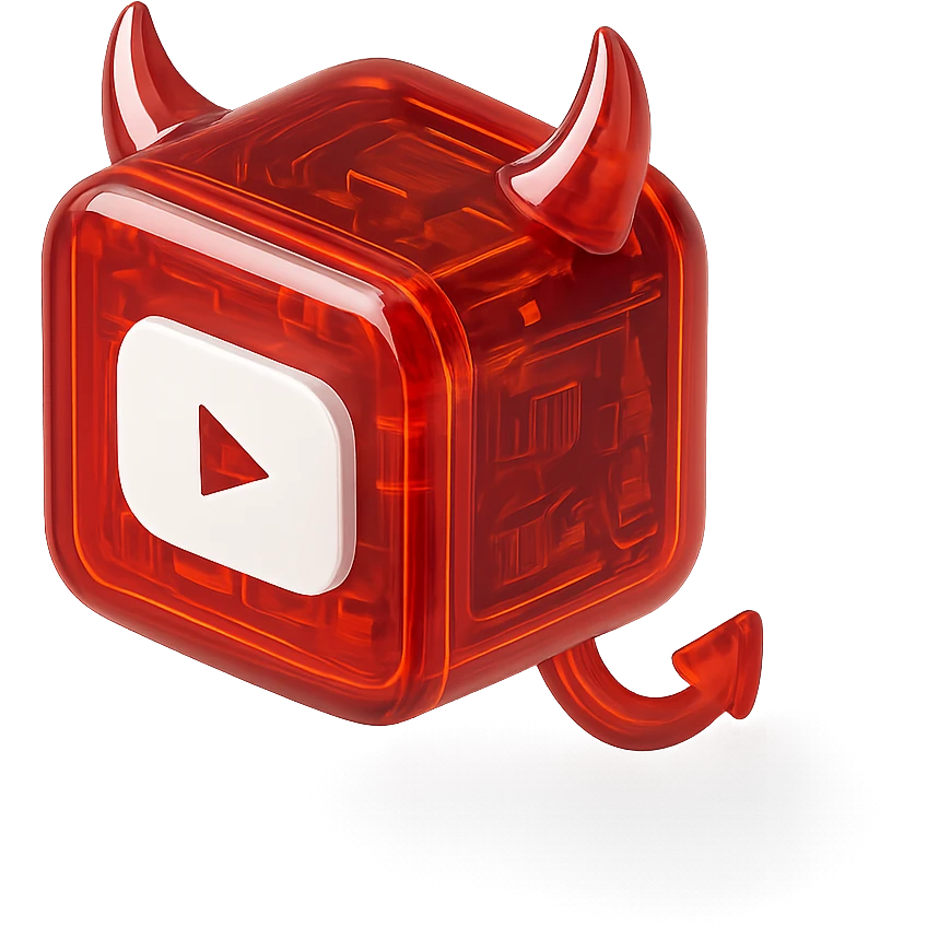 red YouTube button logo inside the devil box emoji