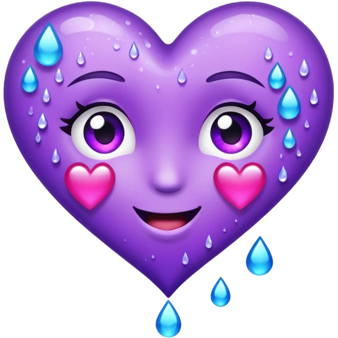 Sideways Glittery purple heart, tears of laughter  emoji