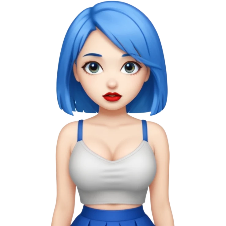 büyük memeli mavi saçlı çok güzel bir kız mini etekli kırmızı ruj emoji