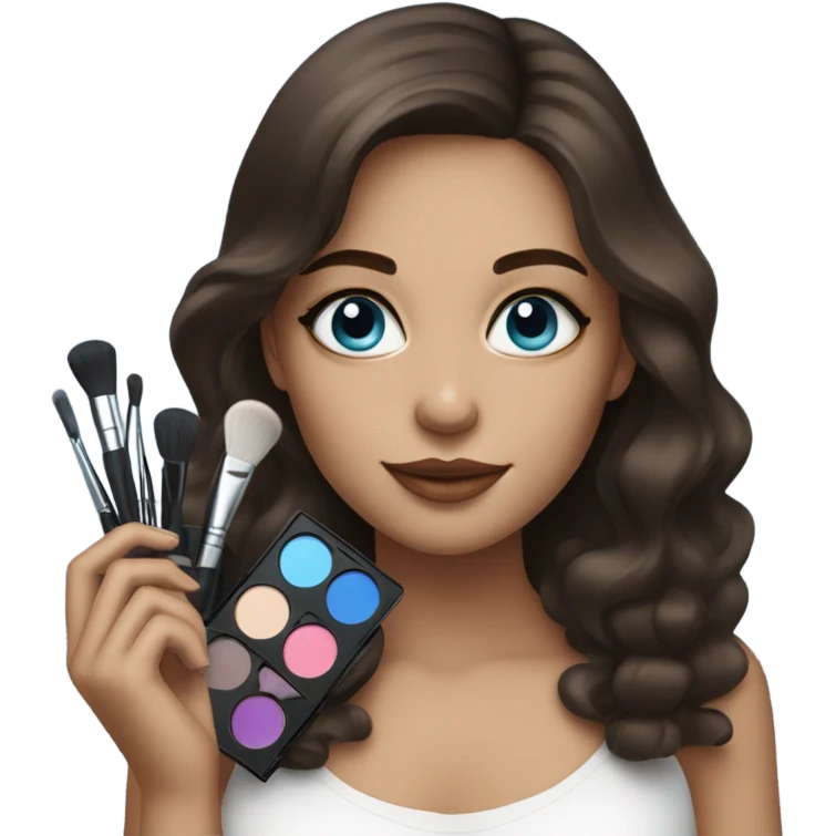 Brunett white girl with blue eyes and makeup kit emoji