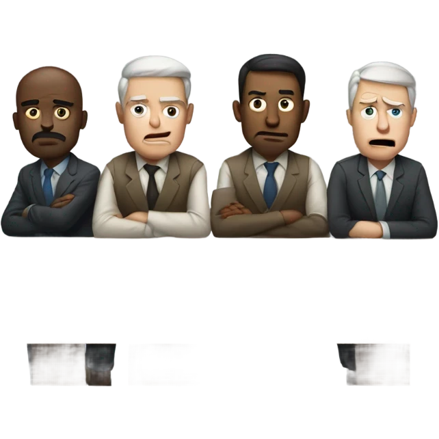white men sitting around a table looking unhappy emoji