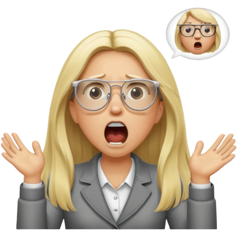 blonde girl with long hair, white glasses, shouting bad words emoji