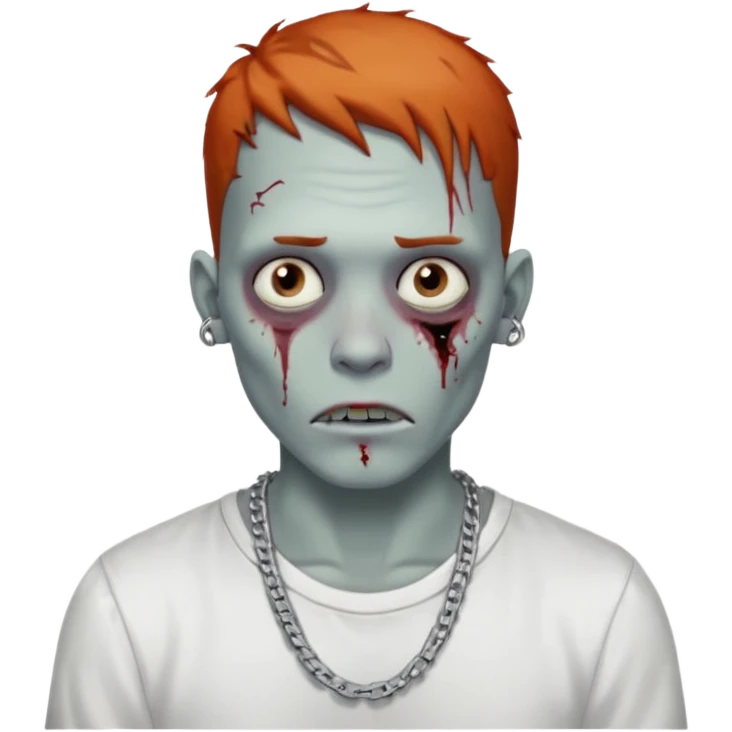 Zombie with freckles white shirt low taper fade haircut silver chain Cuban style emoji