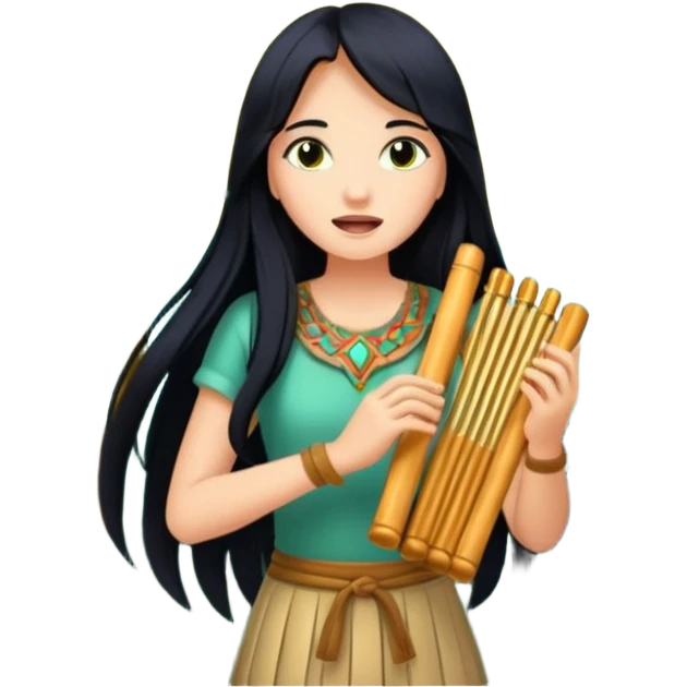 mystical forest woman with long black hair playing glowing pan flute emoji