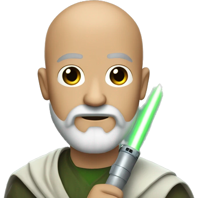 Star Wars bald bearded man holding green light saber emoji