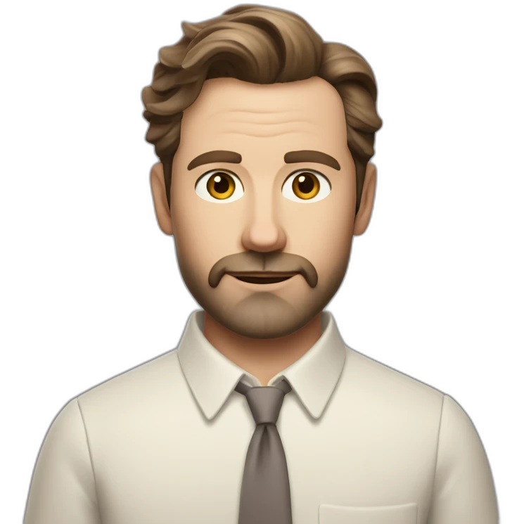 wes anderson character of a 40-year old man with short quiff and beard brown hair with a bit of grey, white oxford collar shirt all buttoned up (no tie) emoji
