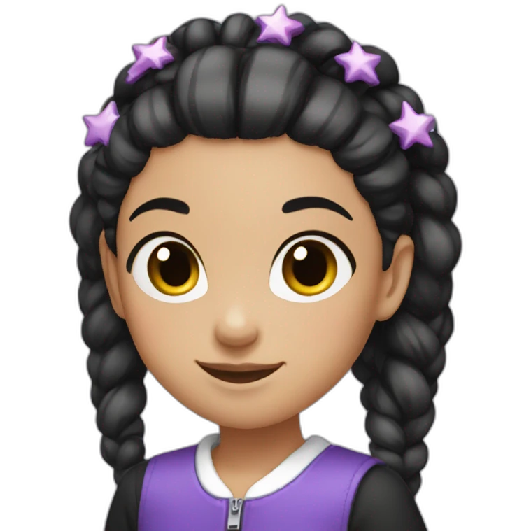 girl with black twintails, black jacket and white top, purple stars in her hair emoji