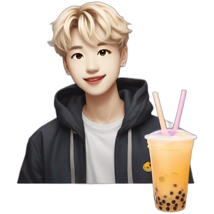 Felix de straykids qui boit un bubble tea  emoji