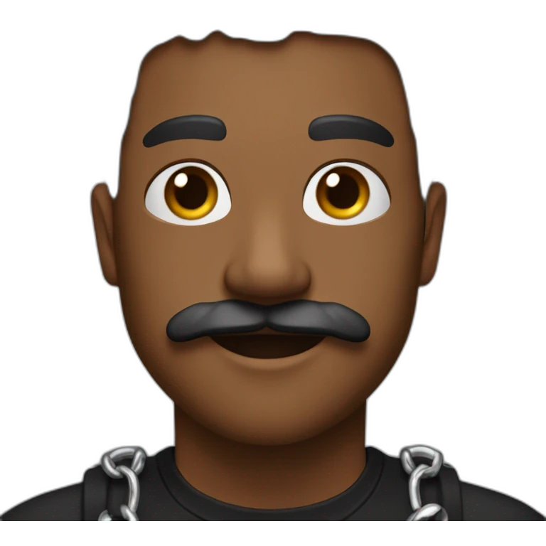 Brown skin with a fine moustache buck teeth waves a black t-shirt and a silver chain emoji