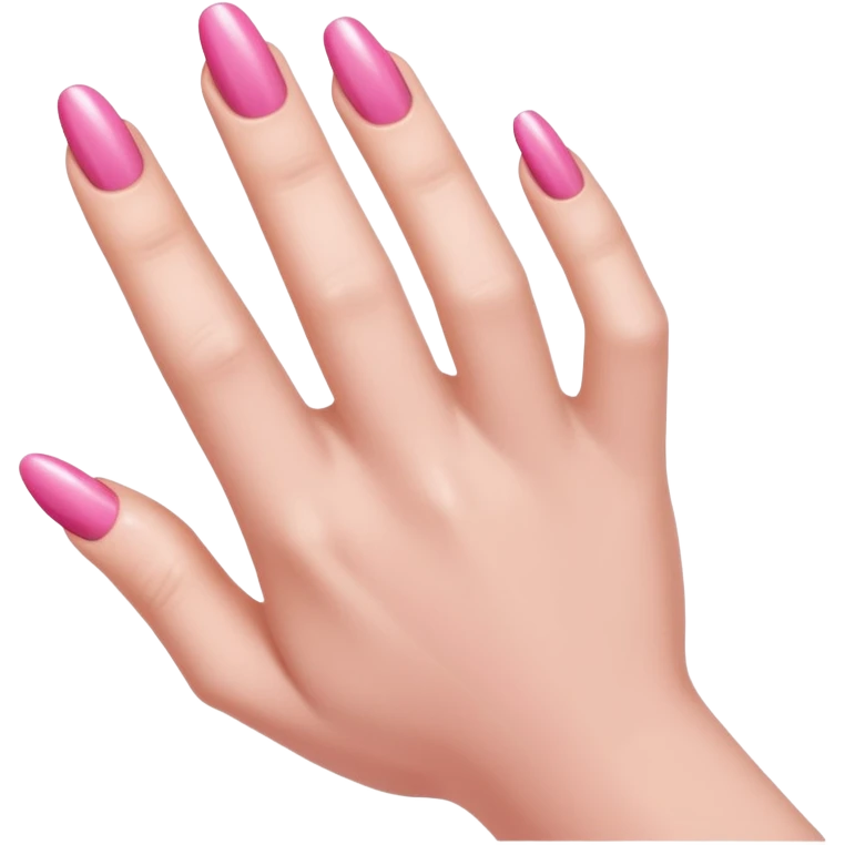  pink close-up of a hand with beautifully manicured nails, glossy pink nail polish, elegant nail shape, soft lighting and shadows, realistic style, emoji