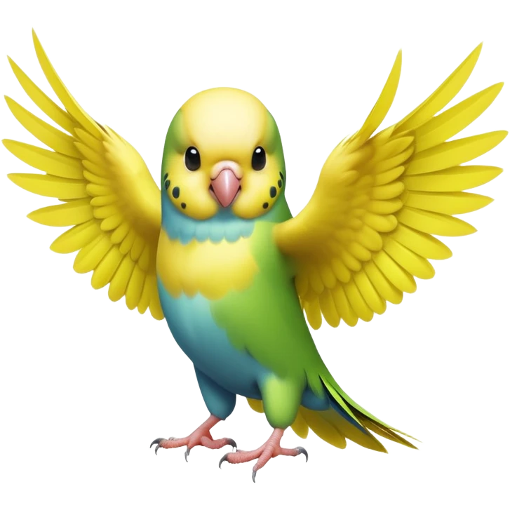 cinematic-[budgie]-realistic-full-body-perched-emoji,-wings-out-flying,-head-tilted-dramatically,-sleek-[yellow]-feathers,-simplified-yet-realistic-focused-features,-highly-detailed,-glowing-with-an-almost-sarcastic-glow emoji