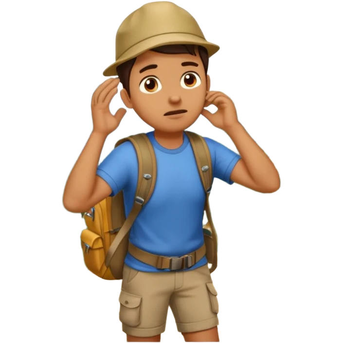 A photorealistic tourist is confused and scratching his head. There are 3 different paths ahead. emoji