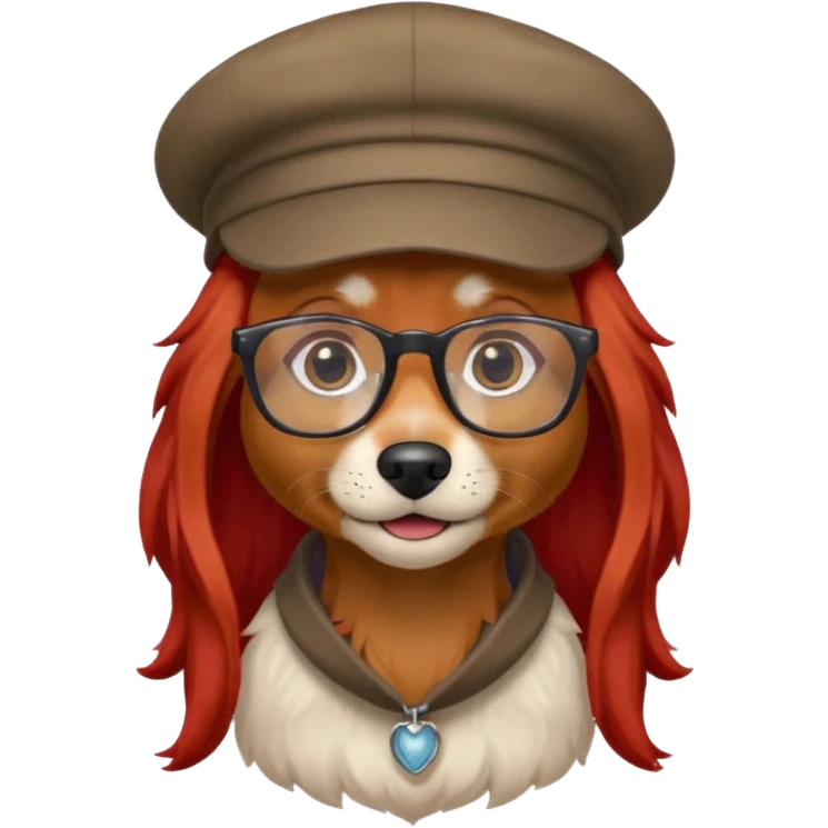 dog with red long hair and glassess and hat emoji
