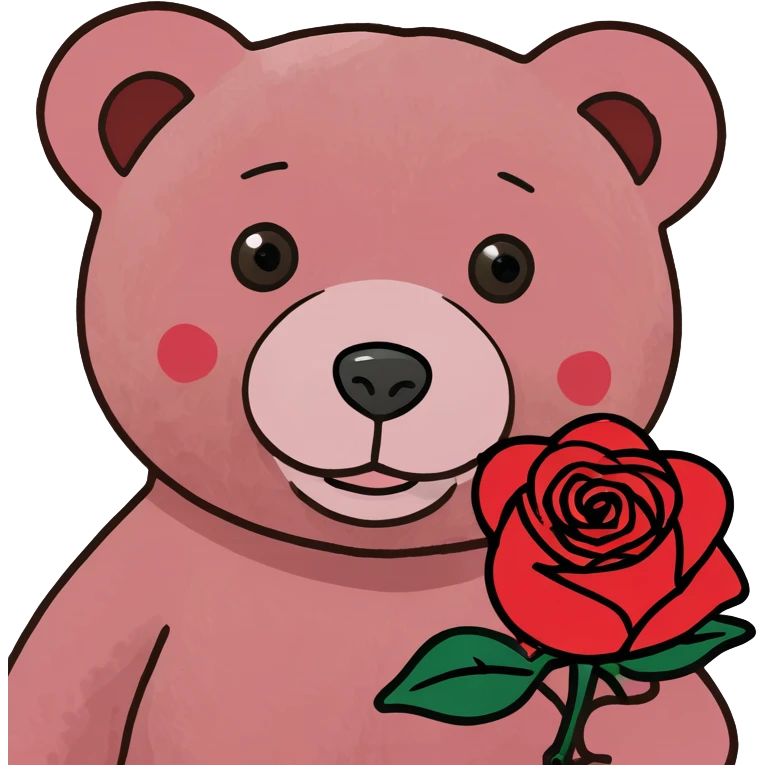 Pink teddy bear with red rose emoji