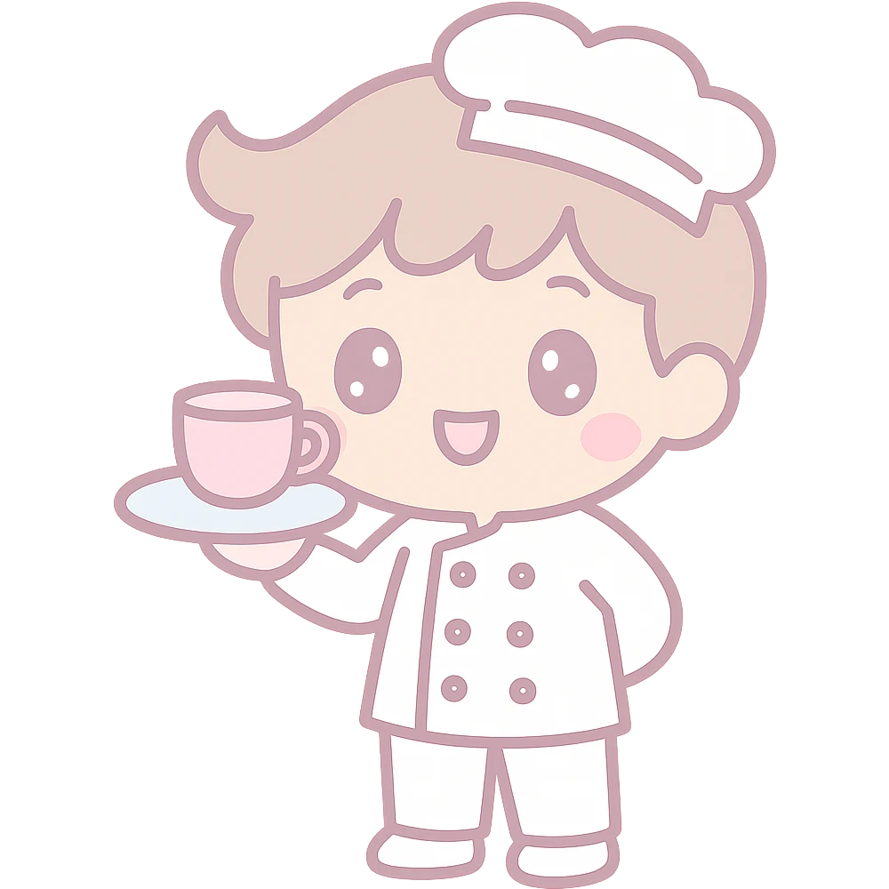 Change the waiter's outfit to white, keep the kawaii chibi anime style with flat pastel colors, thick outlines, and simple cute features, transparent background. emoji