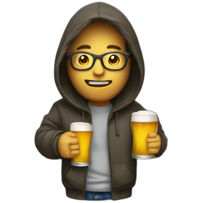 emoji programmer in hoodie holds beer emoji