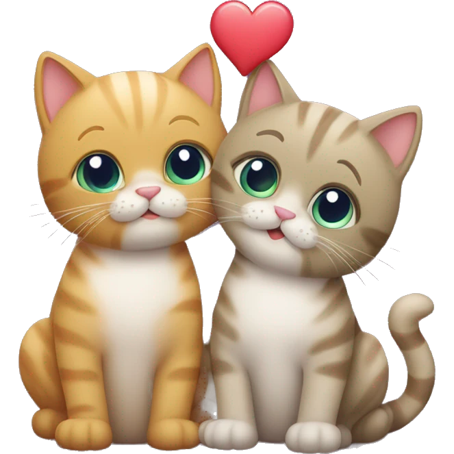 2 cute cats kissing each other and above them there are some hearts  emoji