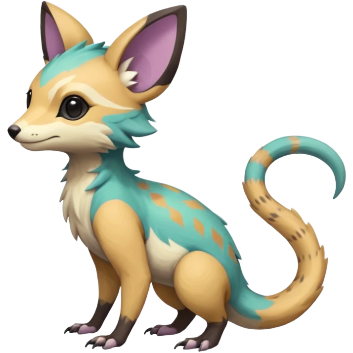 Rare realistic exotic pastel cute epic pretty beautiful handsome gorgeous aesthetic colorful vibrant Vernid-Trico-species-Fakemon-creature by LiLaiRa, 4 legs, 1 tail, random markings, (full body) emoji