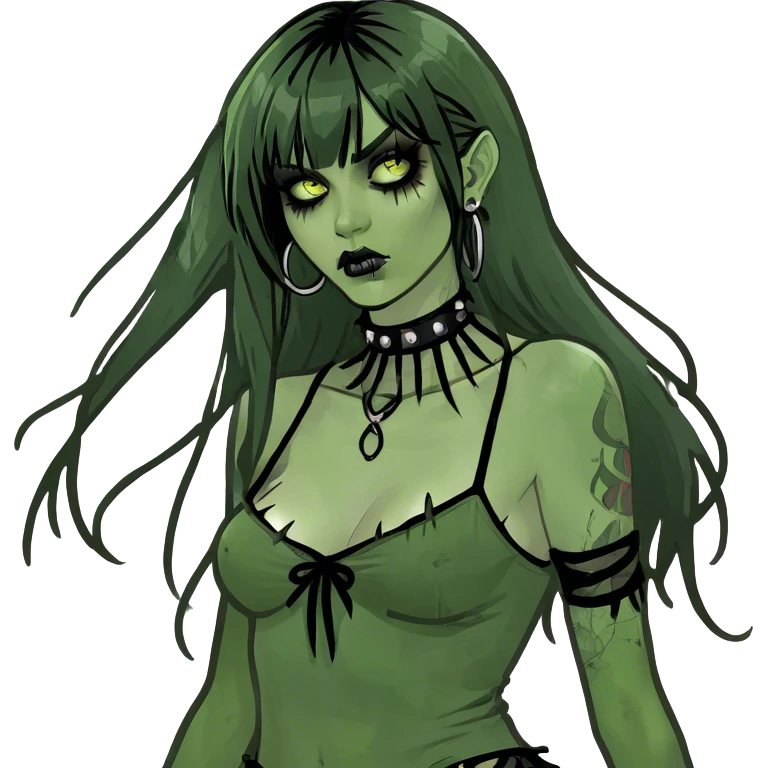 gotic girl zombie whit black hair and fringe emoji emoji