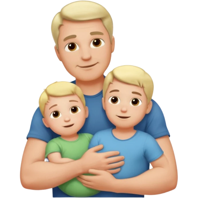 The father stands under the soft sunlight, his strong arms holding his child close to his chest, his gentle face glowing with a warm smile. emoji
