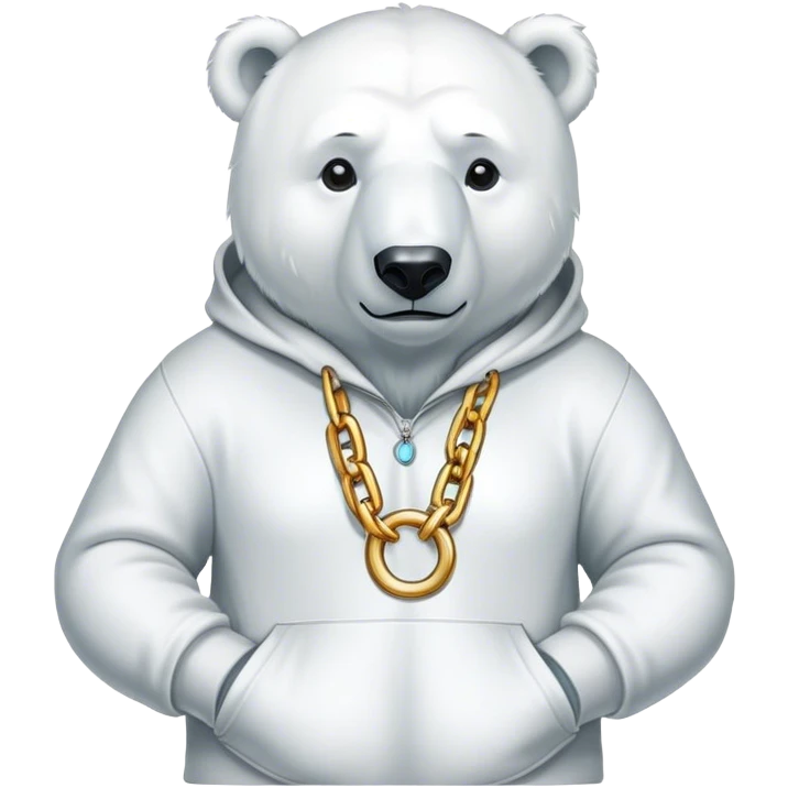 Polar bear wearing a hoodie with a big shiny chain on emoji