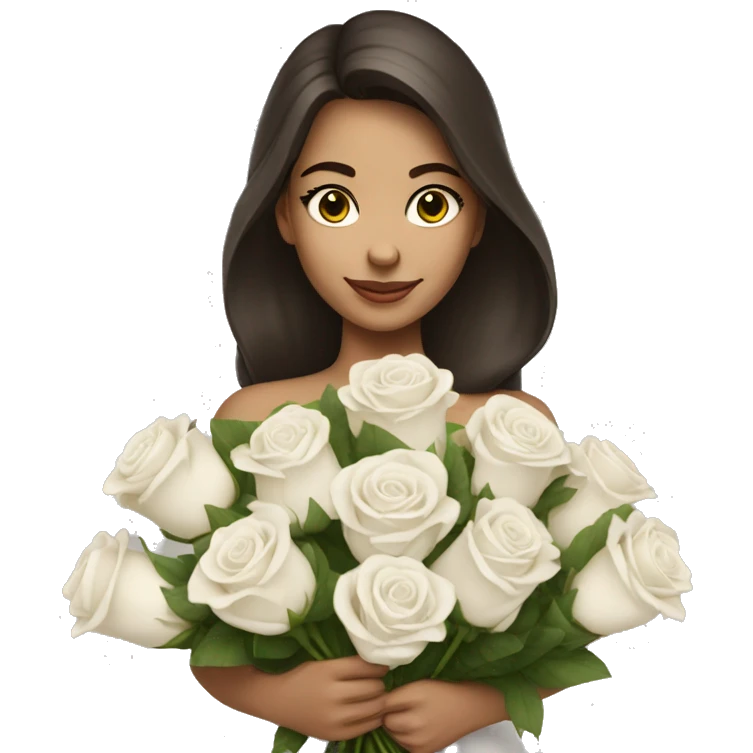beautiful brunette girl with a bouquet of white roses emoji