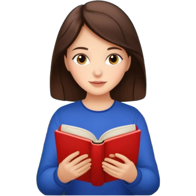 Jane Austen inspired brunette character reading a book outdoors, with flowers around emoji