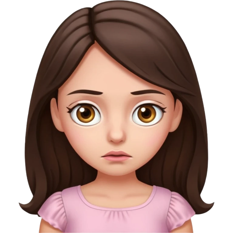 annoyed long brunette hair girl with hazel eyes wearing light pink dress emoji
