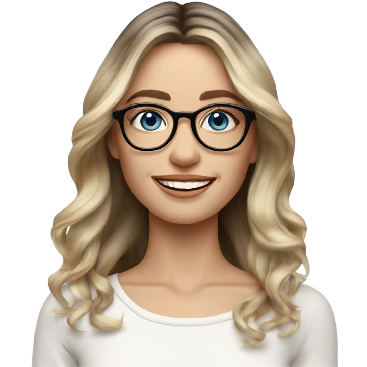 Shoulder length Balayage pale model lady with glasses and blue eyes happy  emoji