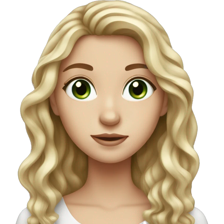 white girl with really long wavy brown hair with very green eyes emoji