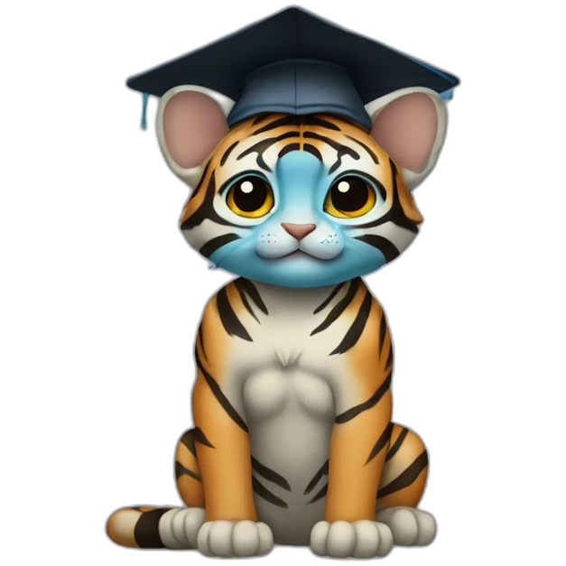 cutie blue skin beep tiger whole body sit similar to baby yoda with a college mortarboard emoji
