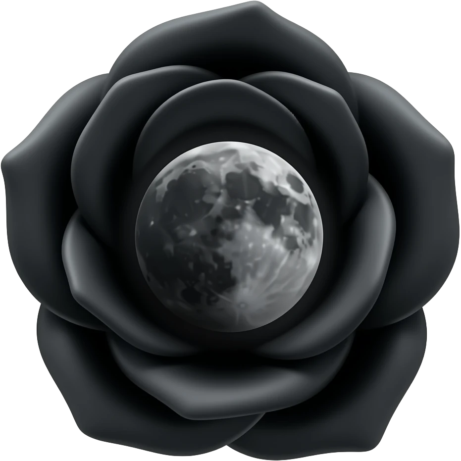 black rose, with a black moon in the bloom emoji